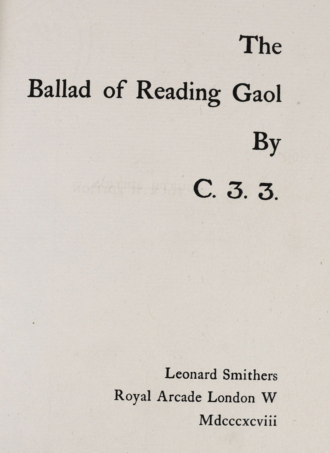 Wilde, Oscar - The Ballad of Reading Gaol, 4th edition, 8vo, cloth, Leonard Smithers, London, 1898
